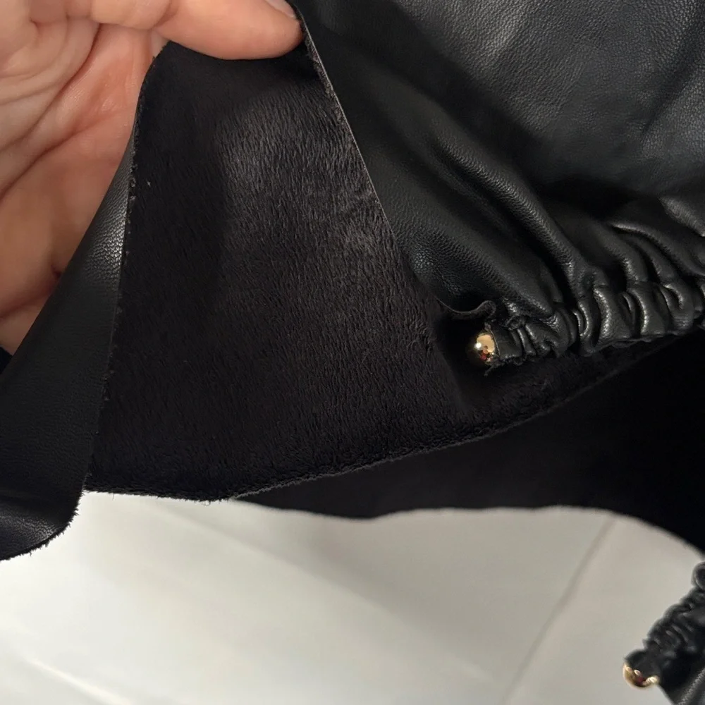 Zara Black Faux Leather Mini Skirt with Ruched Detail